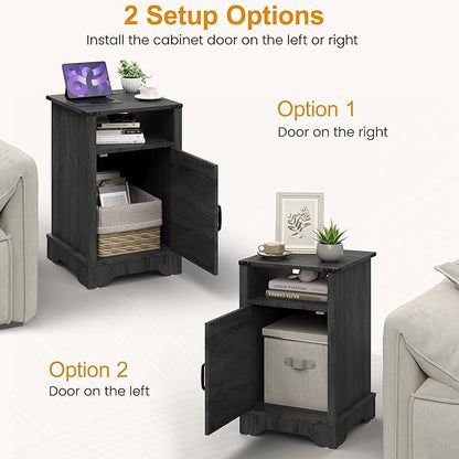 RoyalCraft 25" Tall Nightstands Set of 2, Farmhouse LED Nightstand with Charging Station, Wood End Table with Storage, Bedside Table for Bedroom, Dark Grey