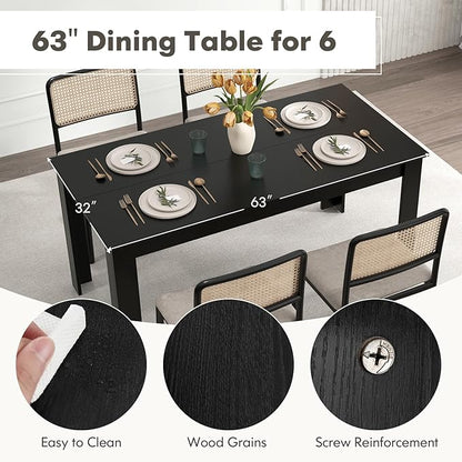 63-Inch Dining Table for 4-6 People, Rectangular Wooden Kitchen Table, L-Shaped Legs, 330 LBS Weight Capacity, Modern Farmhouse Dinette Table for Restaurant, Living Room, Family (Black)
