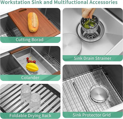 Undermount Kitchen Sink 32 inch,16 Gauge Stainless Steel Workstation Sinks,Large Single Bowl Kitchen Sink Offset Drain (32" X 18")
