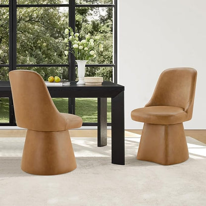 KISLOT Swivel Dining Chairs Set of 2, Upholstered Mid Century Modern Deskchair with High Back, Faux Leather Kitchen Chairs for Dining Room, Bedroom, Dressing Room, Brown