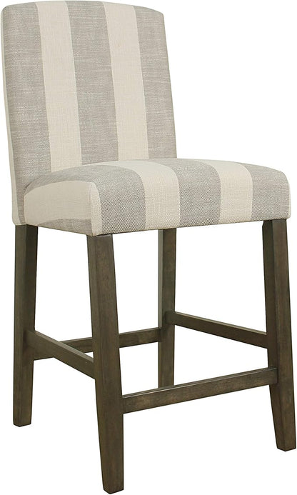HomePop Parsons Classic Upholstered High Back Curved Top Barstool, 24-inch, Grey Stripe