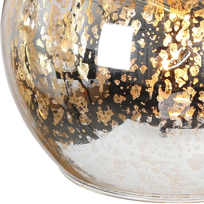KSANA Dining Room Light Fixture, Modern Metal Black Gold Chandelier for Kitchen Island with Mercury Glass Shades, 27.5"