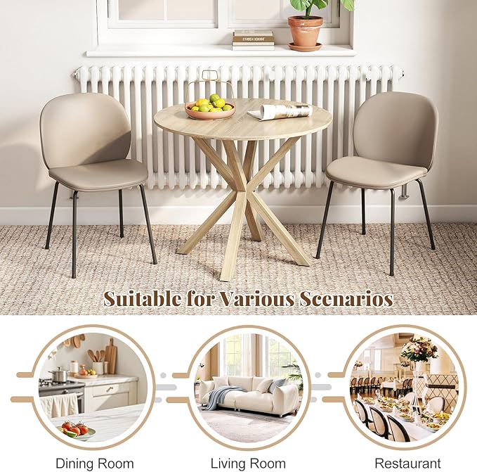 Giantex 36" Round Dining Table for 4, Farmhouse Kitchen Table with Rubber Wood Legs, Adjustable Foot Pads, Dining Room Tables for Dinette, Small Space, Dinner, Living Room, Restaurant, Oak