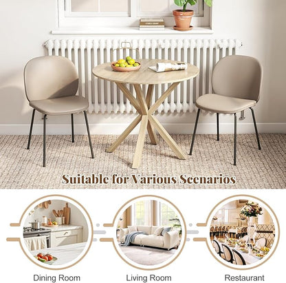Giantex 36" Round Dining Table for 4, Farmhouse Kitchen Table with Rubber Wood Legs, Adjustable Foot Pads, Dining Room Tables for Dinette, Small Space, Dinner, Living Room, Restaurant, Oak
