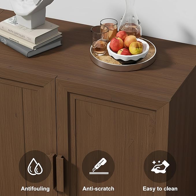 Casaphoria Adam Sideboard Buffet Cabinet with Storage, Sideboard Cabinet with Wooden Doors & Adjustable Shelves, 62" W x 31" H Coffee Bar for Entryway Kitchen Living Room, Walnut