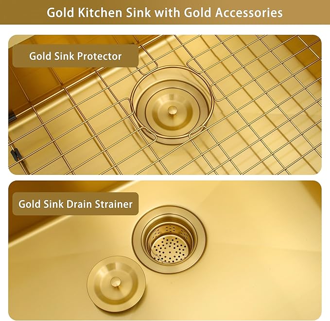 Gold RV Kitchen Sink 27 X 16 inch,50/50 Double Bowl Undermount Kitchen Sink,16 Gauge Stainless Steel Kitchen Sinks for RV