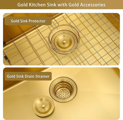 Gold RV Kitchen Sink 27 X 16 inch,50/50 Double Bowl Undermount Kitchen Sink,16 Gauge Stainless Steel Kitchen Sinks for RV