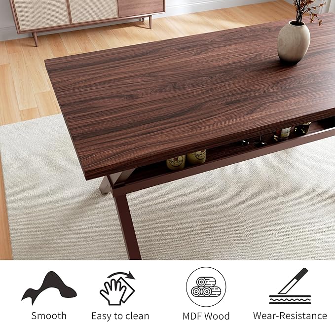 HIPIHOM 63" MDF Kitchen Table Set for 4 with Storage Shelves, Wooden Dining Table with 2 Benches, Thickened Surface and Strong Metal Frame, for Small Apartment Furniture Compact Dining Areas