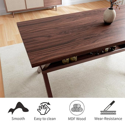 HIPIHOM 63" MDF Kitchen Table Set for 4 with Storage Shelves, Wooden Dining Table with 2 Benches, Thickened Surface and Strong Metal Frame, for Small Apartment Furniture Compact Dining Areas