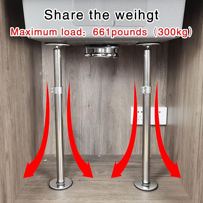 ST-2 Undermount Sink Brackets Stainless Steel Adjustable Support Sink Legs Installation and Repair System Kit For Kitchen Sink (16-29.5inches(41-75cm))