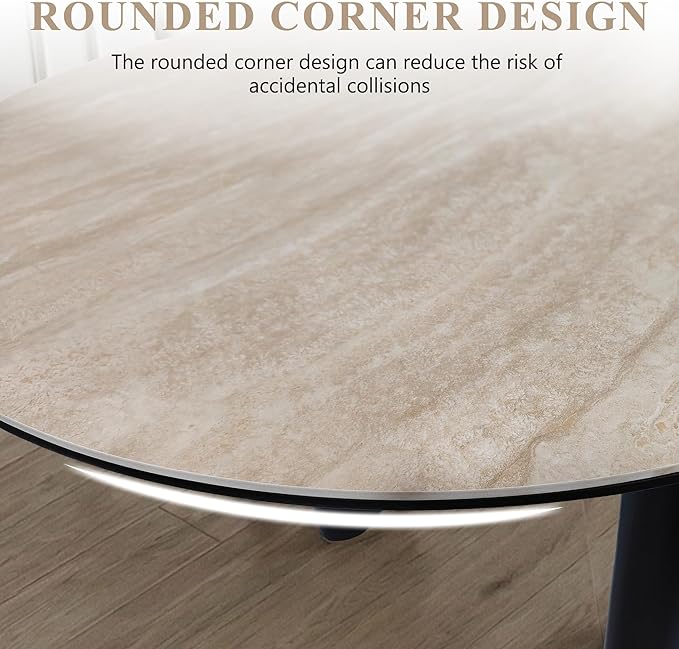 79'' Modern Dining Table for 8, Luxury Oval Sintered Stone Kitchen Table with Solid Wood Legs, Mid-Century Farmhouse Dining Room Table for Living Room