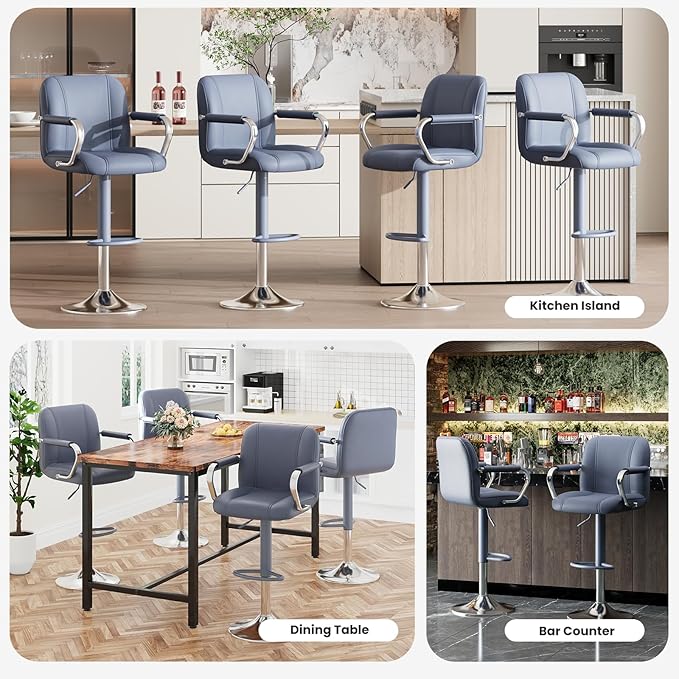 MALOL Set of 6 Blue Counter Height Stools with Backs – Adjustable Swivel High Chairs for Kitchen Island, Modern Bar Chairs, Taburetes para Barra de Cocina, Island Stools for Home Bar
