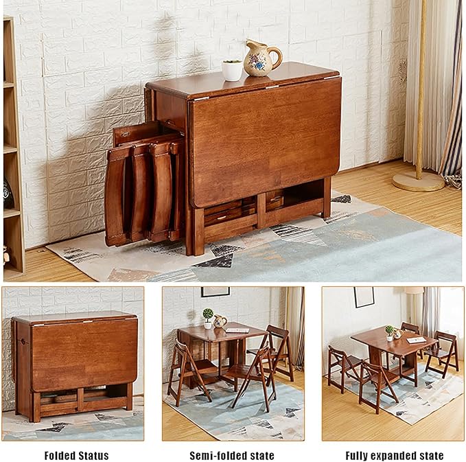 Solid Wood Folding Dining Table,Expandable Drop Leaf Island Kitchen Table with Drawers,Rectangular Dining Table Small Space Foldable Table with Wheels,No Chairs(51" W x 34.5" D x 29.5" H, Natural)