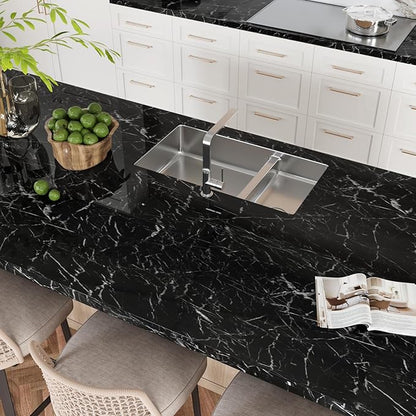 CRE8TIVE Black Marble Contact Paper 24"x118" Wide Black Marble Wallpaper Peel and Stick Waterproof Faux Marble Self Adhesive Removable Contact Paper for Bedroom Kitchen Countertops Cabinets Walls