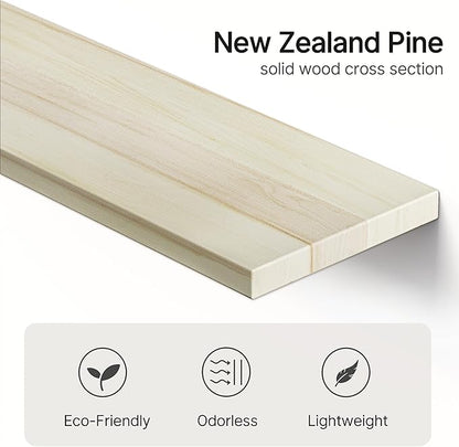 Vailando Floating Shelves for Wall, Set of 3 Solid Wood Wall Mounted Shelves, 16" Rustic Poplar Display Shelf for Bedroom, Living Room, Bathroom, and Kitchen Decor - Heavy-Duty & Natural Pine