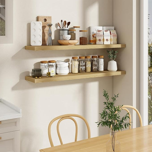 55"W x 9.3"D Floating Shelves for Wall, Wall Mounted Bathroom Shelves 2 Pack Deep Floating Shelf for Bedroom Kitchen Living Room, Rustic Wooden Wall Shelf with Invisible Bracket for Books Decor