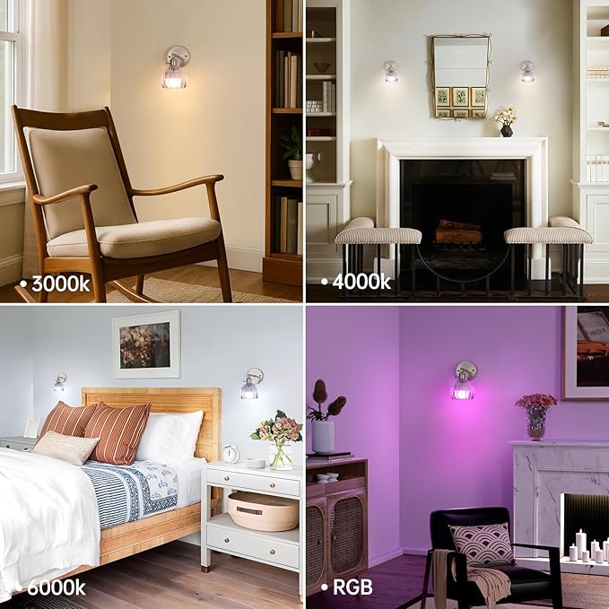 Shenmoyl Vintage Wall Sconce Set of 2 - Rechargeable Battery Powered with Remote Control, Translucent Purple Tulip Glass Shade (5000mAh) for Bedroom/Doorway