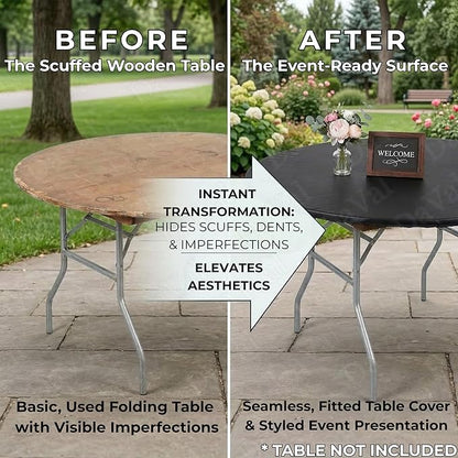 Kwik-Covers 10 Pack of Round Plastic Table Covers - 60" or 72" Round - Indoor or Outdoor Fitted Covers (Tables NOT Included) (Black, 72" Round)