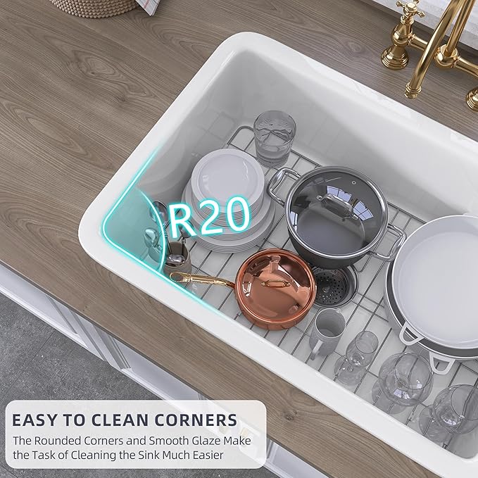 TUKTUK Undermount Kitchen Sink 32 x19 Fireclay Drop-in Farm Sink Porcelain Single Bowl Topmount Large & Deep Basin Luxury Accessory Kit Included