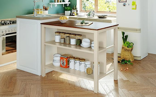 OCMC TOPMAX Solid Wood Kitchen Island Rubber 45" Wood Block Table Dining Room