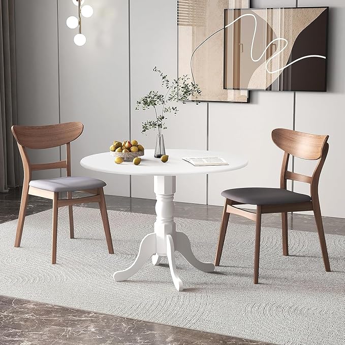 Giantex 39-Inches Round Dining Table for 4, Rubber Wood Kitchen Table for Dinette Dining Room, Living Room, Restaurant, Dinner, 220 Lbs Capacity (White)
