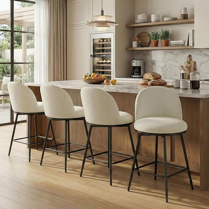 KISLOT Counter Height Swivel Bar Stools Set of 4, 26" Upholstered Linen Fabric Barstools with Backs and Metal Legs for Kitchen Island,Linen
