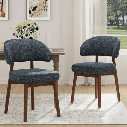 MALOL Wooden Dining Chairs Set of 2, Modern Upholstered Dining Room Chair, Fabric Kitchen Side Chairs with Curved Open Back for Living Room/Restaurant/Cafe, Dark Blue