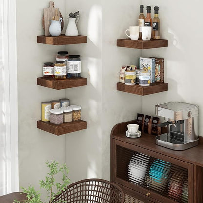 Venusmiles Square Floating Shelves for Wall, 12" W x 12" D x 2" H, 2 Pack, Small Wall Mounted Engineered Wood Shelves with Invisible Brackets for Living Room, Bedroom, Bathroom, Kitchen Decor, Walnut