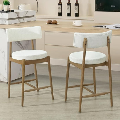 Modern Dining Chairs,Mid Century Counter Stool Set of 2 - Sturdy Rubber Wood Frame with Comfortable Fabric Cushion,Simple & Natural,Offering & Stylish for Kitchen Island, Room and Bedroom,Beige-Fabric