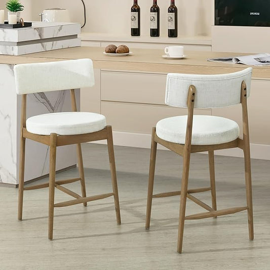 Modern Dining Chairs,Mid Century Counter Stool Set of 2 - Sturdy Rubber Wood Frame with Comfortable Fabric Cushion,Simple & Natural,Offering & Stylish for Kitchen Island, Room and Bedroom,Beige-Fabric