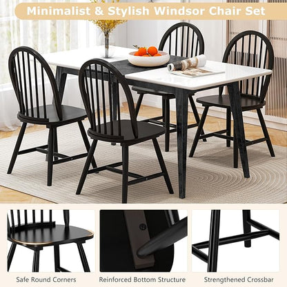 HAPPYGRILL 2 Pieces Wooden Dining Chairs Set, Vintage Armless Windsor Chairs, Kitchen Dining Chairs with Backrest, Black