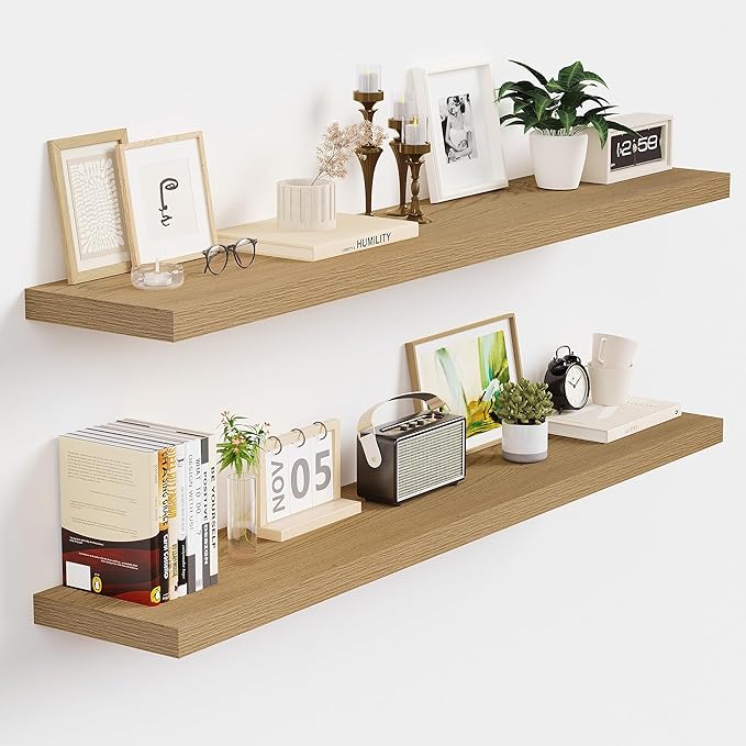 Vivelove 40 Inch Floating Shelves for Wall, 39.4x9 Display Shelves for Bathroom Living Room Kitchen Bedroom Office Farmhouse Home Decor - Set of 2, Oak