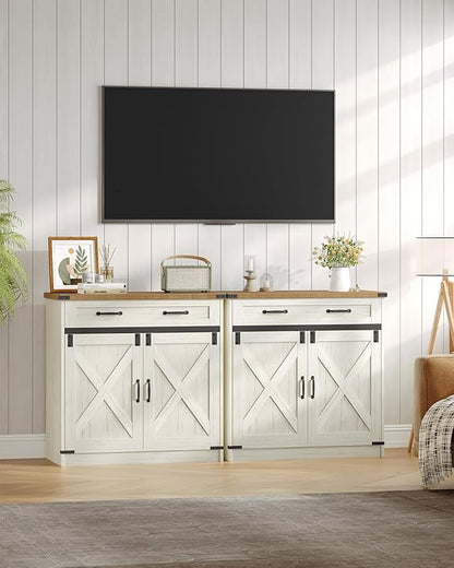 Hzuaneri Kitchen Storage Cabinet, Buffet Cabinet with Storage, Modern Farmhouse Sideboard Cabinets with Drawer, 31.5" Coffee Bar Cabinets with Doors & Adjustable Shelves, for Kitchen, White Brown