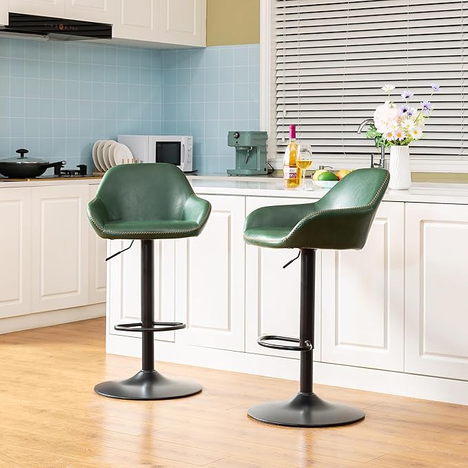 Glitzhome Bar Table and Chairs Set, Square Black Steel Pub Table with Soild Elm Wood Top and Bar Height Adjustable Swivel PU Leather Bar Stool for Breakfast Nook Living Room Small Space Restaurant