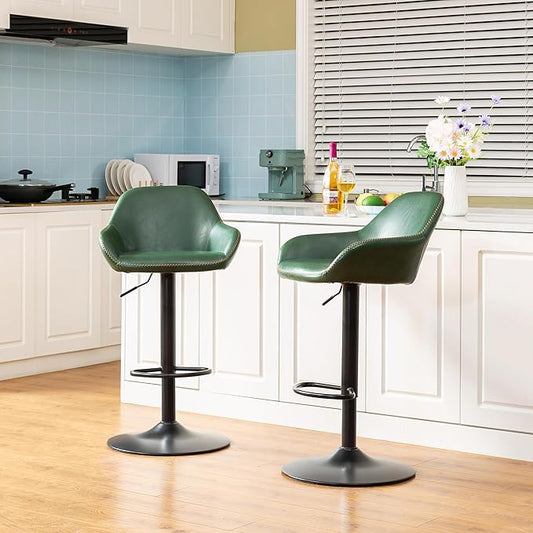Glitzhome Bar Table and Chairs Set, Square Black Steel Pub Table with Soild Elm Wood Top and Bar Height Adjustable Swivel PU Leather Bar Stool for Breakfast Nook Living Room Small Space Restaurant
