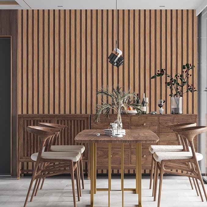 Yun-aeon Natural Wood Peel and Stick Wallpaper Wood Slats - 17.3"x 1200" Tan Self-Adhesive Waterproof Vinyl Removable Wall Paper for Wall Decor Bedroom