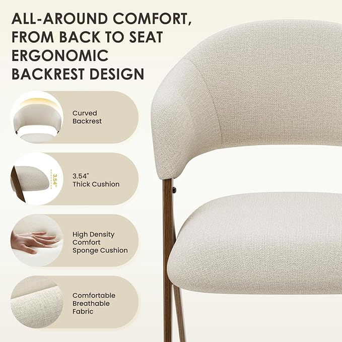 COLAMY Dining Chairs Set of 4, Modern Fabric Upholstered Dining Room Kitchen Side Chairs with Iron Legs, Open Back and Padded Seat, for Living Room/Restaurant/Cafe, Beige
