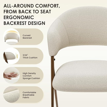 COLAMY Dining Chairs Set of 4, Mid Century Modern Dining Room Kitchen Dinner Chairs with Iron Legs, Open Back and Padded Seat, for Living Room/Bedroom/Restaurant/Cafe, Beige