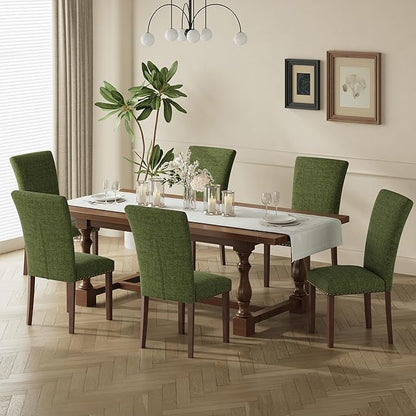 COLAMY Upholstered Parsons Dining Chairs Set of 6, Fabric Dining Room Kitchen Side Chair with Nailhead Trim and Wood Legs - Green