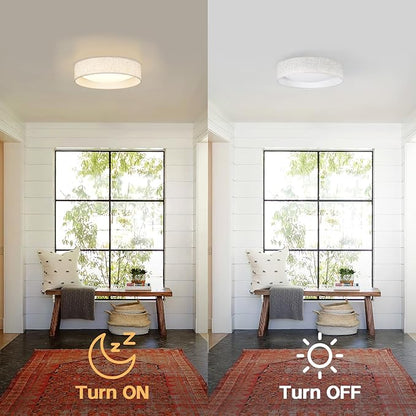 Modern Linen LED 13 Inch Ceiling Light Fixture with 24W 5CCT, Flush Mount Low Profile Room Lamp, Dimmable Minimalist Lighting for Bedroom, Kitchen, Hallway, Closet, Entryway