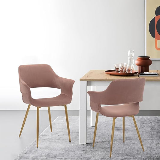 Armen Living Gigi Pink Velvet Dining Room Chair with Gold Metal Legs - Set of 2