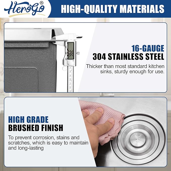 Herogo 15×15 Inch Drop In Kitchen Sink, Small Utility Deep Single Bowl Sink, Handmade for Rv Bar Laundry Room Outdoor Farmhouse