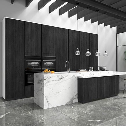 WESTICK Black Wood Countertop Contact Paper Peel and Stick Wallpaper Waterproof Self Adhesive Faux Wood Grain Contact Paper for Countertops Kitchen Cabinets Wall Furniture Wooden Vinyl Wrap 15.8"x393"