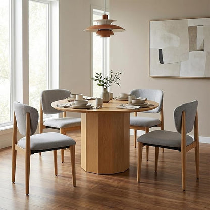 Casaphoria Dining Chairs Set of 2, Solid Oak Wood Legs Upholstered Kitchen Chairs, Mid Century Modern Ergonomic Curved Back Accent Chair for Dining Room, Home Office and Vanity, Gray