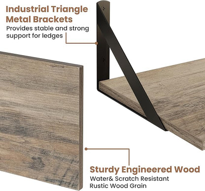 Axeman 48 Inch Floating Shelves | 8 Inch Deep Grey Wall Shelves Set of 2 | 47.3" W x 8" D Rustic Grey Wood Shelves for Bathroom Kitchen Living Room
