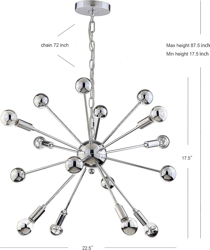 JONATHAN Y 22.5" Chrome 8-Light Metal Sputnik Chandelier, Adjustable Height Hanging Fixture for Living Room Dining Room Bedroom, Modern Transitional, LED Bulbs Included JYL9017A
