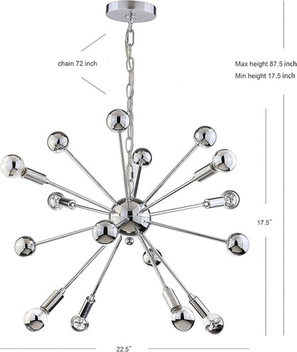 JONATHAN Y 22.5" Chrome 8-Light Metal Sputnik Chandelier, Adjustable Height Hanging Fixture for Living Room Dining Room Bedroom, Modern Transitional, LED Bulbs Included JYL9017A