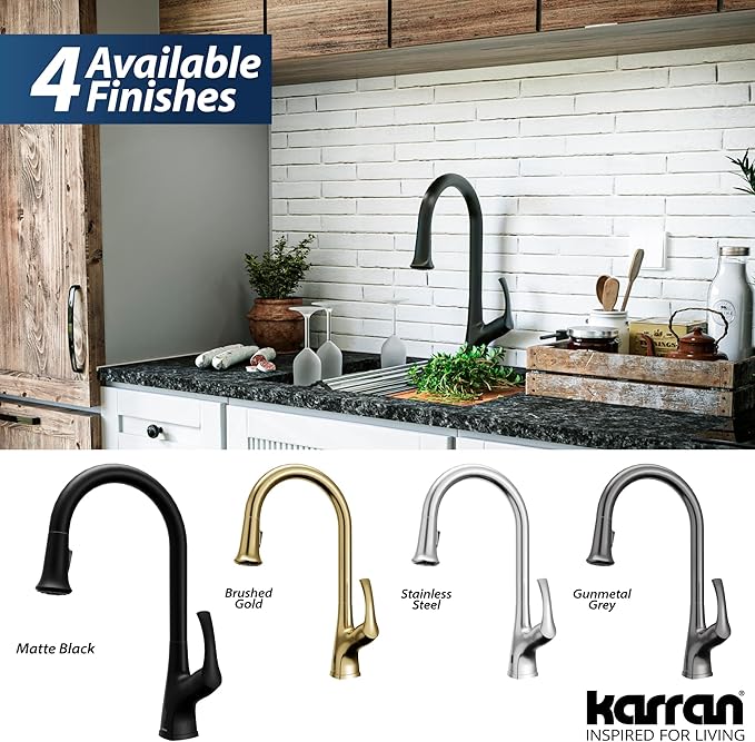Karran Chantilly Touchless KKF375 Single Handle Pull Down Sprayer Kitchen Faucet in Matte Black