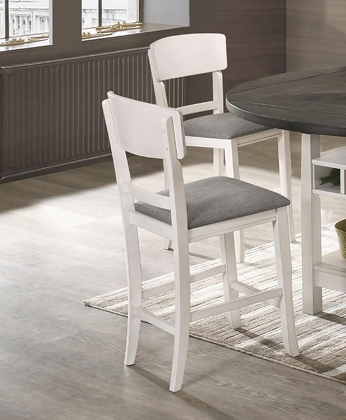 Set of 2 Creamy White Counter Height Dining Chairs with Upholstered Seats and Curve Back for Kitchen Island