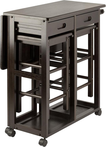Winsome Suzanne Kitchen Table Set with Stools, 33" in Coffee, Convenient Sturdy Mobile Kitchen & Dining Room Table & Chairs with Storage for Small Spaces, Dorms, Apartments